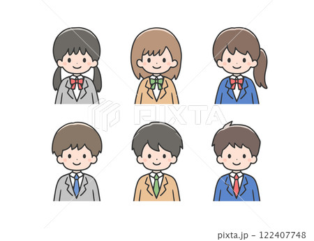 ブレザーを着ている学生6人のアイコンセット 122407748