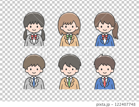 6 名學生穿著西裝外套的圖示集 6 名學生穿著西裝外套的圖示集 122407748