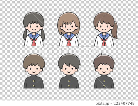Icon set of 6 students wearing sailor suits and school uniforms 122407749