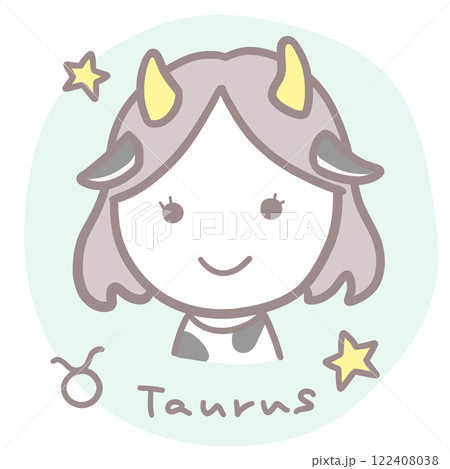 シンプルかわいい女の子のおうし座イラスト 英語・シンボル入り シンプルかわいい女の子のおうし座イラスト 英語・シンボル入り 122408038