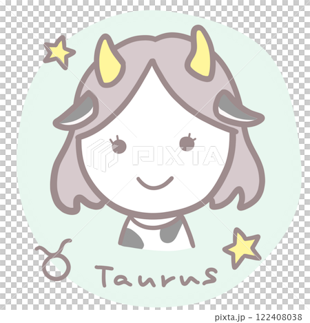 シンプルかわいい女の子のおうし座イラスト 英語・シンボル入り シンプルかわいい女の子のおうし座イラスト 英語・シンボル入り 122408038
