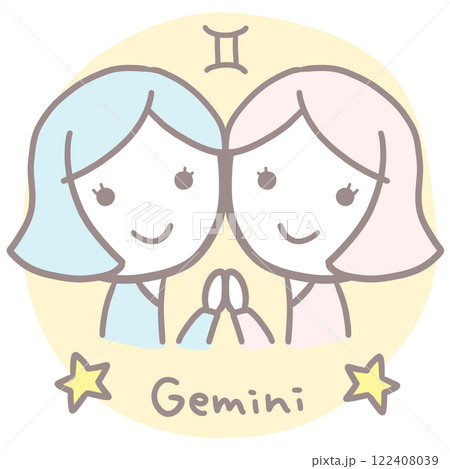 シンプルかわいい女の子のふたご座イラスト 英語・シンボル入り 122408039