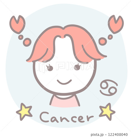 シンプルかわいい女の子のかに座イラスト 英語・シンボル入り シンプルかわいい女の子のかに座イラスト 英語・シンボル入り 122408040