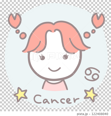 シンプルかわいい女の子のかに座イラスト 英語・シンボル入り シンプルかわいい女の子のかに座イラスト 英語・シンボル入り 122408040