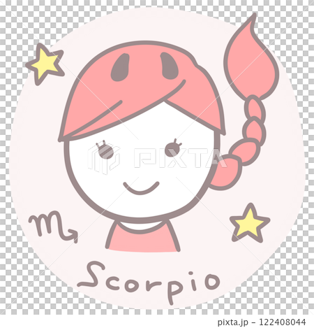Simple cute girl Scorpio illustration with English and symbols Simple cute girl Scorpio illustration with English and symbols 122408044