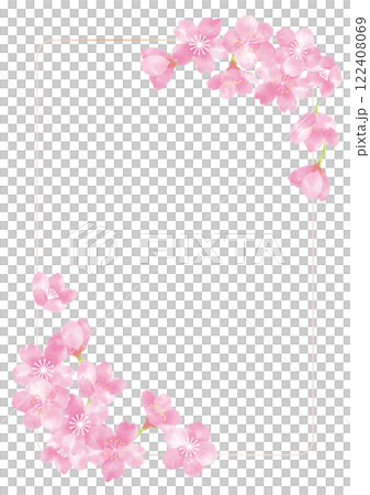 Cherry blossom frame drawn in watercolor 122408069