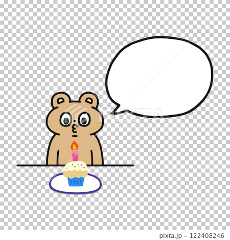 Cupcake and funny bear with speech bubble 122408246