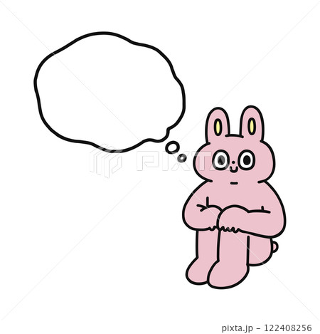 座るゆかいなウサギと吹き出し 122408256