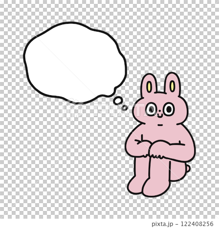 座るゆかいなウサギと吹き出し 122408256