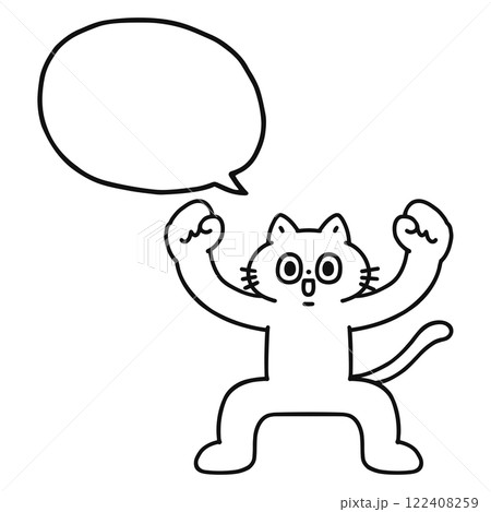 やる気のあるゆかいな猫と吹き出し 線画 やる気のあるゆかいな猫と吹き出し 線画 122408259