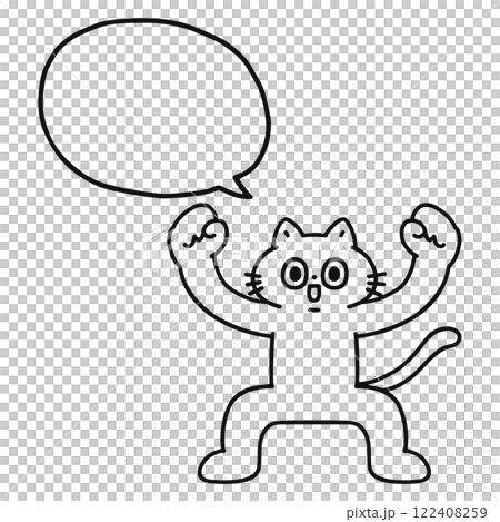 やる気のあるゆかいな猫と吹き出し 線画 やる気のあるゆかいな猫と吹き出し 線画 122408259