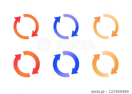 黄色と赤と青 ループやサイクルをイメージした矢印のイラストのセット 122408460