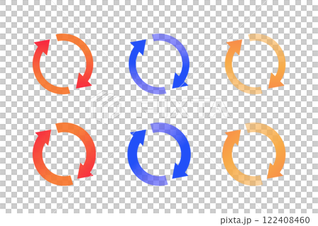 黄色と赤と青 ループやサイクルをイメージした矢印のイラストのセット 122408460