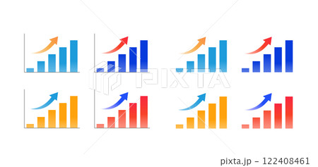 上昇するグラデーションの矢印とグラフのセット 122408461