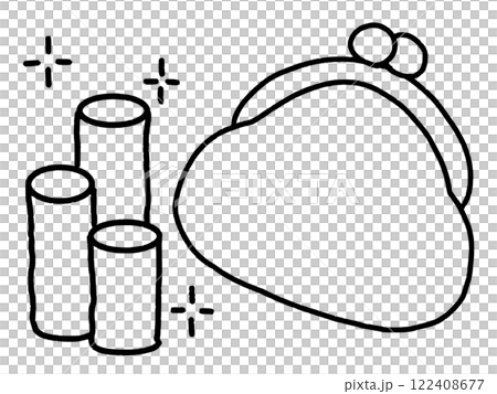 A simple wallet and piles of coins - line drawing A simple wallet and piles of coins - line drawing 122408677