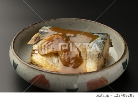 皿に盛り付けた鯖の味噌煮 122409295