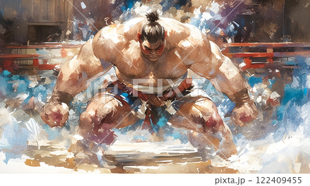 気合を入れる力士のイラスト 122409455