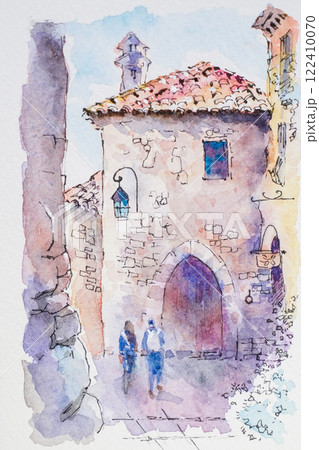 南フランスの小さな村エズ　水彩画　風景画 122410070