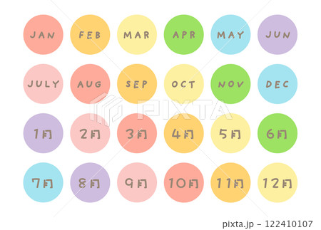 12ヶ月の英語表記、月名の文字イラストセット 122410107