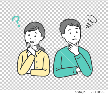 一對成年男女夫婦雙手放在臉上擔心的上半身插圖 122410380