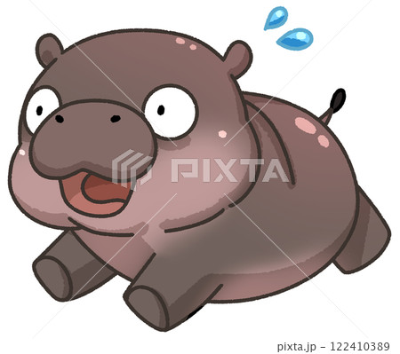 Cute Pygmy Hippo cartoon digital painting 122410389