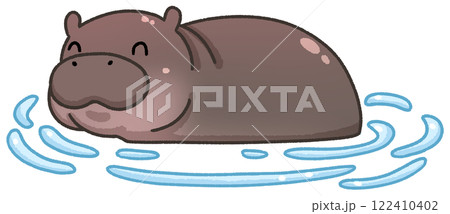 Cute Pygmy Hippo cartoon digital painting 122410402