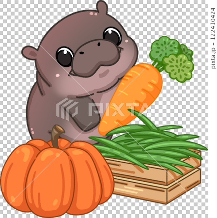 Cute Pygmy Hippo cartoon digital painting Cute Pygmy Hippo cartoon digital painting 122410424