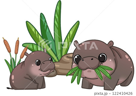 Cute Pygmy Hippo cartoon digital painting 122410426