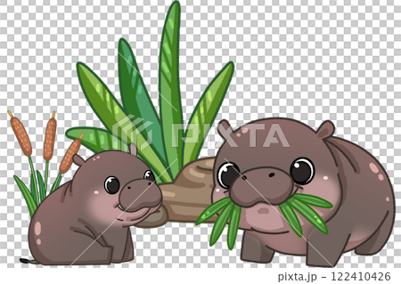 Cute Pygmy Hippo cartoon digital painting 122410426