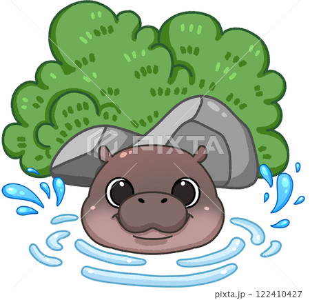 Cute Pygmy Hippo cartoon digital painting 122410427