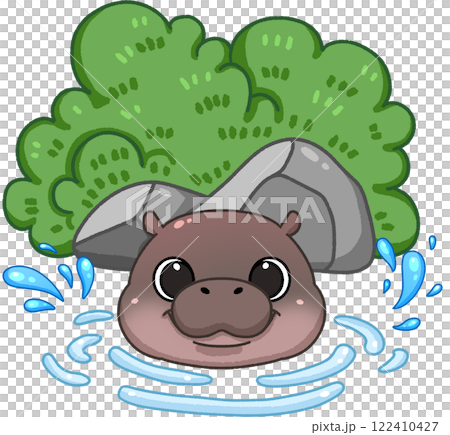 Cute Pygmy Hippo cartoon digital painting 122410427