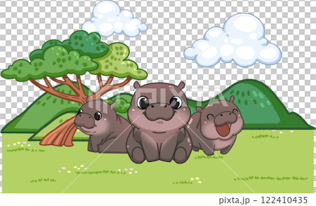 Cute Pygmy Hippo cartoon digital painting Cute Pygmy Hippo cartoon digital painting 122410435