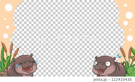 Frame of Cute Pygmy Hippo cartoon digital painting 122410438