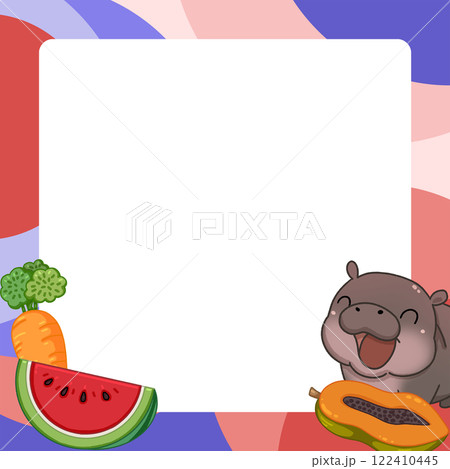 Frame of Cute Pygmy Hippo cartoon digital painting 122410445