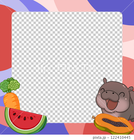 Frame of Cute Pygmy Hippo cartoon digital painting 122410445