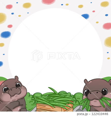 Frame of Cute Pygmy Hippo cartoon digital painting 122410446