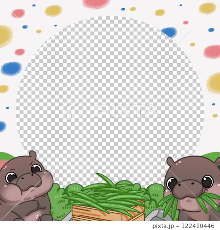 Frame of Cute Pygmy Hippo cartoon digital painting 122410446