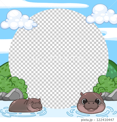 Frame of Cute Pygmy Hippo cartoon digital painting 122410447