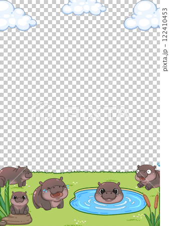 Frame of Cute Pygmy Hippo cartoon digital painting Frame of Cute Pygmy Hippo cartoon digital painting 122410453