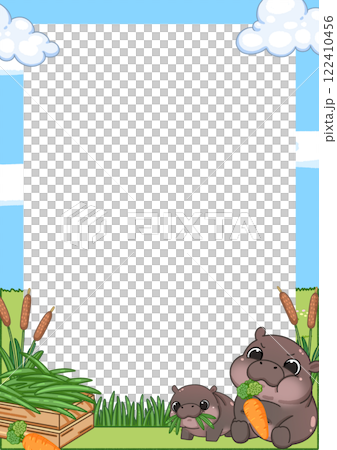 Frame of Cute Pygmy Hippo cartoon digital painting Frame of Cute Pygmy Hippo cartoon digital painting 122410456