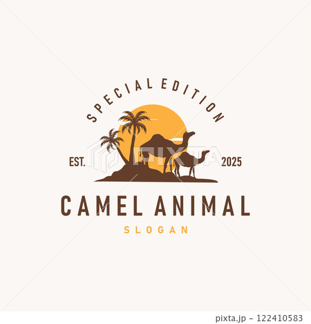 caravan design camel logo silhouette desert animal simple minimalist template icon symbol 122410583