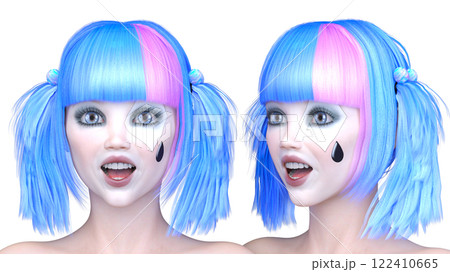 ピエロメイクの女性の顔アップ 122410665