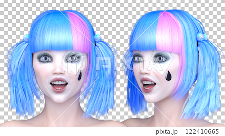 ピエロメイクの女性の顔アップ 122410665