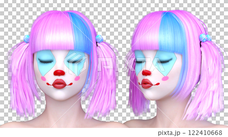 Close-up of a woman's face with clown makeup Close-up of a woman's face with clown makeup 122410668