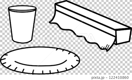 Simple icons of cups, paper plates and wraps 122410860