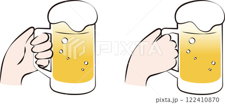 夏　ビール　生ビール　乾杯　ビジネス　人物　手描き　お酒　ジョッキ　手　イラスト素材 122410870