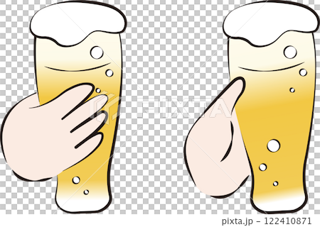 夏　ビール　生ビール　手描き　お酒　グラス　手　人物　イラスト素材 122410871