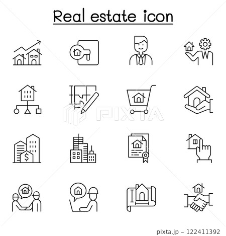 Real estate icon set in thin line style Real estate icon set in thin line style 122411392
