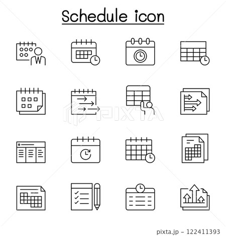 Calendar, table, schedule icon set in thin line style 122411393