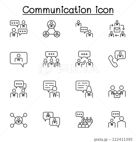 Talking, Speaking, Language and communication icon set in thin line style 122411395